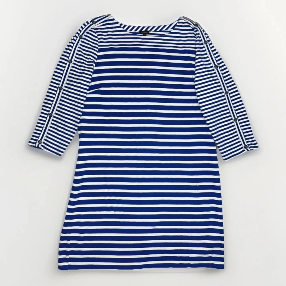 Talbots Womens 3/4 Sleeve Stripe Nautical Shift Dress‎ Blue White XL
